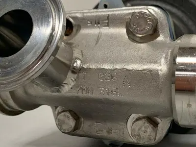 USED ITT SHEROTEC 3-WAY STAINLESS STEEL VALVE W/ 2" SANITARY FIT & POSITION MONITOR
