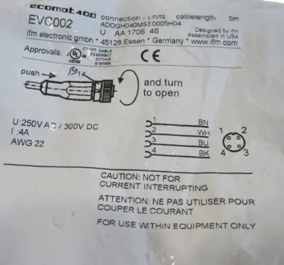 NEW LOT OF 4 IFM EVC002 CONNECTION CABLE 5M ADOGH040MSS0005H04-EVC002