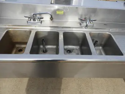 Used Falcon Restaurant Supply Used Under Counter 4 Compartment Stainless Steel Commercial Bar Sink - SS15 Sinks Illinois US | Falcon Restaurant Supply #1376467