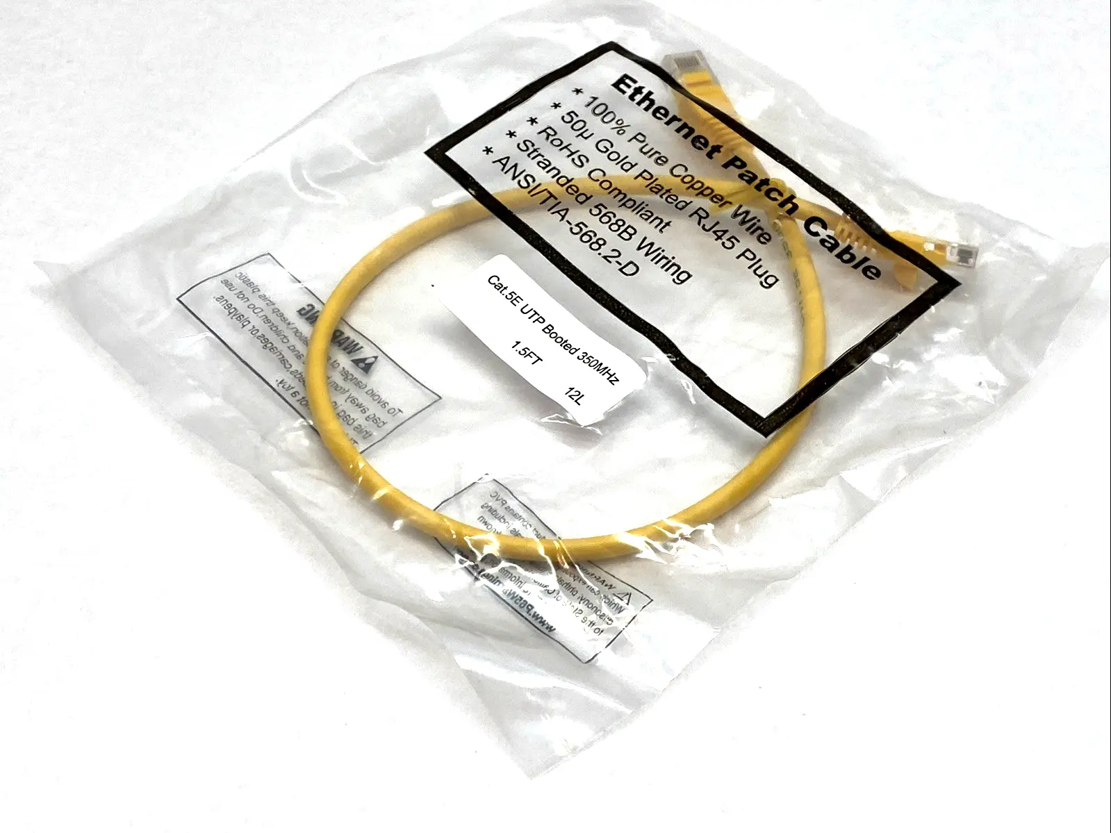 Cat5e UTP Ethernet Patch Cable | 1.5 FT 350 MHz RJ45 Booted LAN Cord LOT OF 10 - New