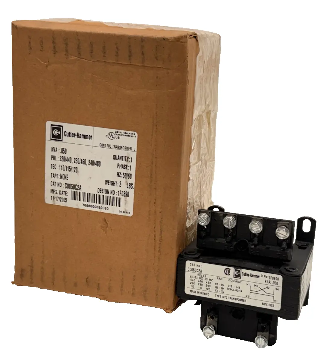 NEW CUTLER HAMMER C0050C2A CONTROL TRANSFORMER
