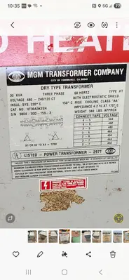 30 KVA MGM 480 - 240/120 ELECTRICAL TRANSFORMER: STOCK #23446
