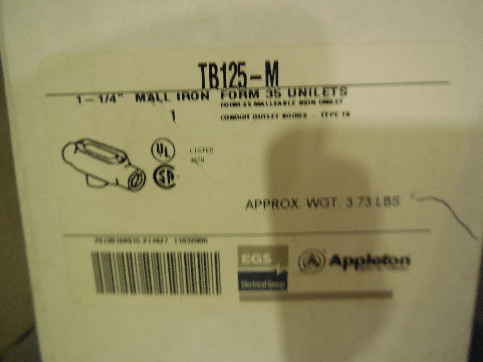 NEW APPLETON TB125-M MALL IRON UNILET TB125M