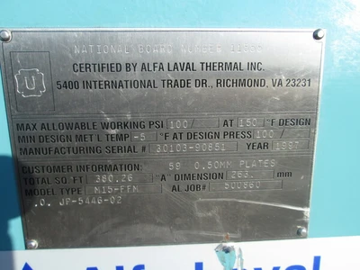 380 sq.ft., Tranter, M15-FFM, Superchanger heat exchanger, Stainless Steel, 100 psi
