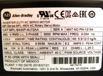 NEW Allen-Bradley MPL-B430P-MJ72AA