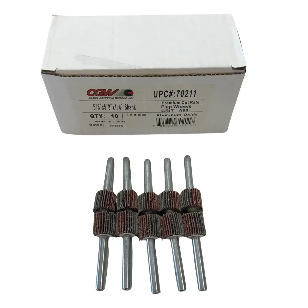 CGW 5/8" x 5/8" x 1/4" Shank Flap Wheel 60 Grit Aluminum Oxide 10 Pack