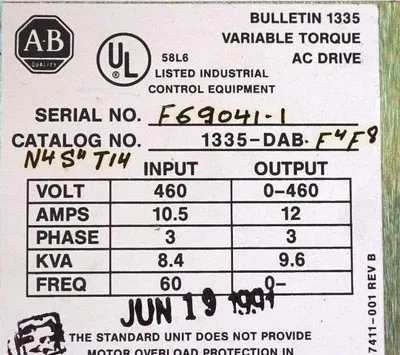 NEW ALLEN BRADLEY 1335-DAB-F4-F8 VARIABLE AC DRIVE 7.5HP 460V 1335DABF4F8