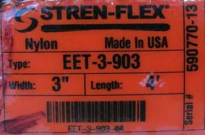 NEW STREN-FLEX EET-3-903 NYLON STRAP 3" x 4' EET3903