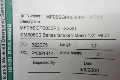 NEW HABASIT MF05SGP0030P0-XXX0 SMOOTH MESH SM60500 SERIES