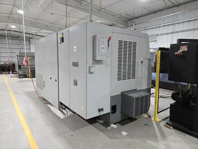 Hyundai SKT-400C F21ITB CNC Lathe w/ Tailstock and Indexer, 10 Slot Turret, LNS Conveyor, 3-Jaw