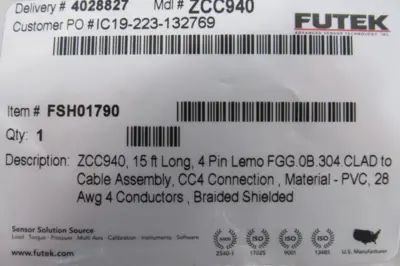 NEW FUTEK ZCC940 CABLE 15FT FSH01790