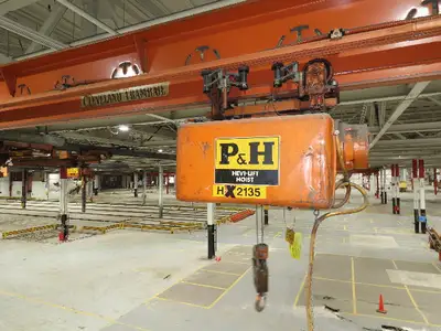 Cleveland Tramrail P&H 1 Ton Single Girder Underhung Bridge Crane 45' 10" Span