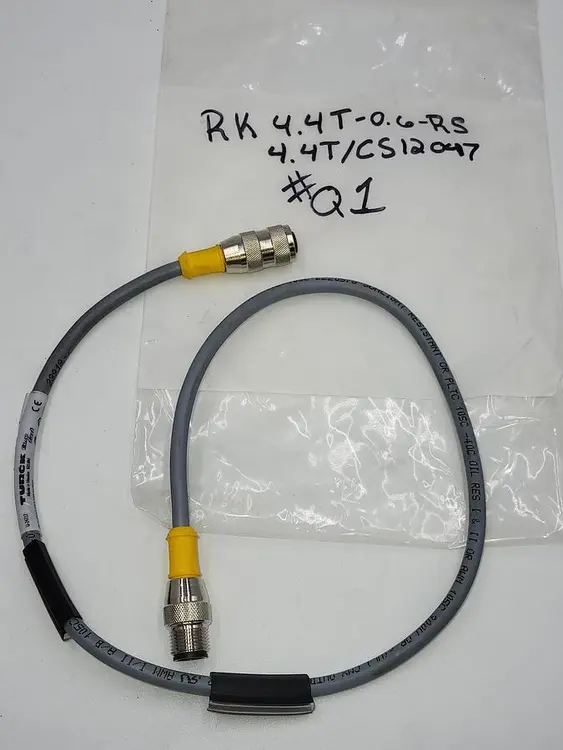 Used TURCK TURCK RK 4.4T-0.5-RS 4.4T CORDSET, M12 MALE TO M12 FEMALE, GRAY, 4 COND., 0.5 METERS Cable & Wire | ND Industrial Surplus #1211430