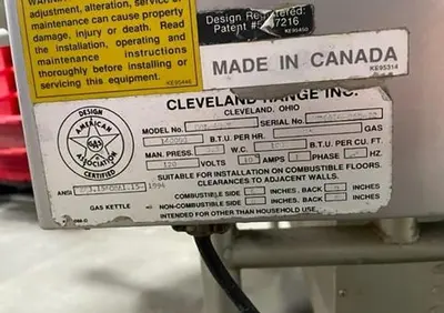 Kettle, 40 Gallon, Stainless Steel, Jacketed, Cleveland, Gas, Tilt #C745219