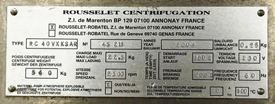 Rousselet Robatel RC-40 VXKSAR gas-tight perforate basket centrifuge, Hastelloy C-22.