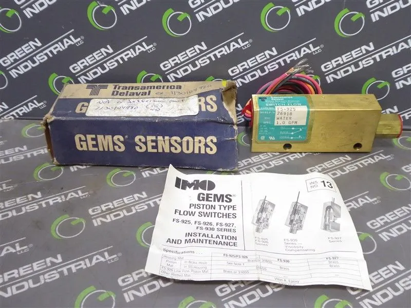 Transamerica Delaval FS-925 1.0 GPM Water Flow Switch New NIB