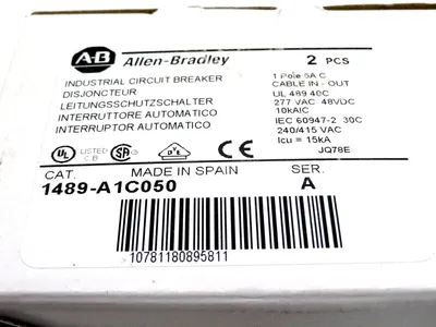 NEW 2 PCS. ALLEN BRADLEY 1489-A1C050 CIRCUIT BREAKER SERIES A 1489A1C050