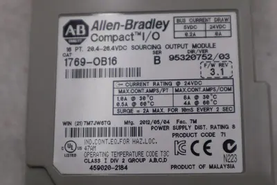 Allen-Bradley 1769-OB16 SER B F/W REV 3.1 Compact I/O Module #B-1340