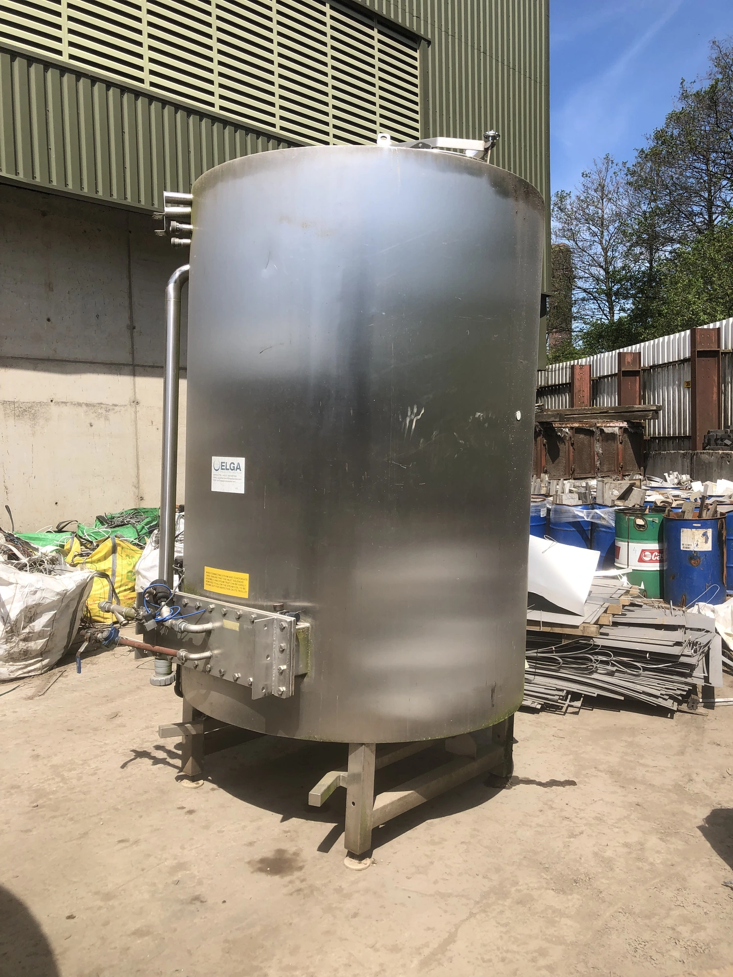 7,000 Litre Stainless Steel Vertical Tank, 2,000mm Dia x 2,300mm Straight Side.