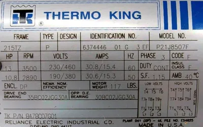 NEW THERMO KING 104-506 MOTOR 6374446-01-G-3EF P21J8507F 230/460V 13HP 3500 RPM
