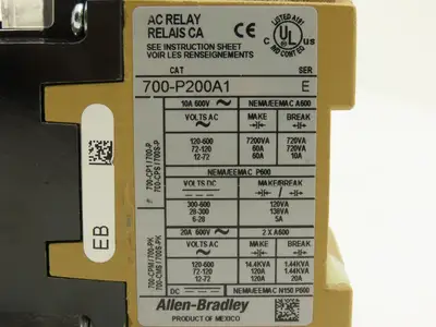 Allen-Bradley 700-P200A1 AC Relay 2 Pole Contactor 10A 600V 2NO 120V Coil Ser E