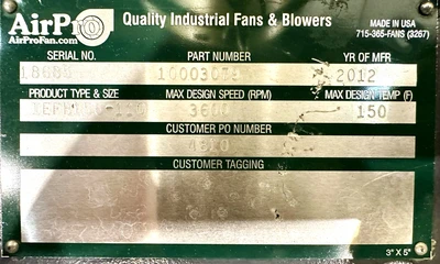 Used _UNKNOWN_ _UNKNOWN_ Centrifugal Fans West Virginia US | Cooper Industries #1409140