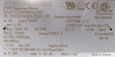 NEW SEW EURODRIVE KA47 DRN90S4 GEARMOTOR 277/480V 21.81 KA47DRN90S4