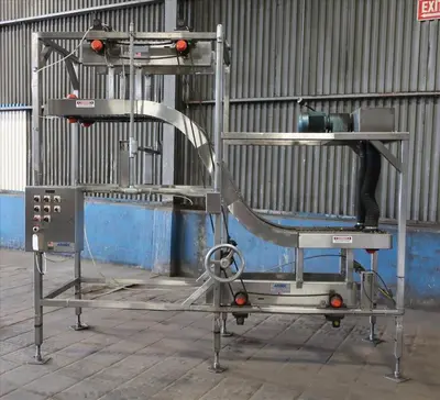 SPC8367  Conveyor AMBEC lowerator Stainless Steel, 38" discharge ht. and 80" infeed ht.