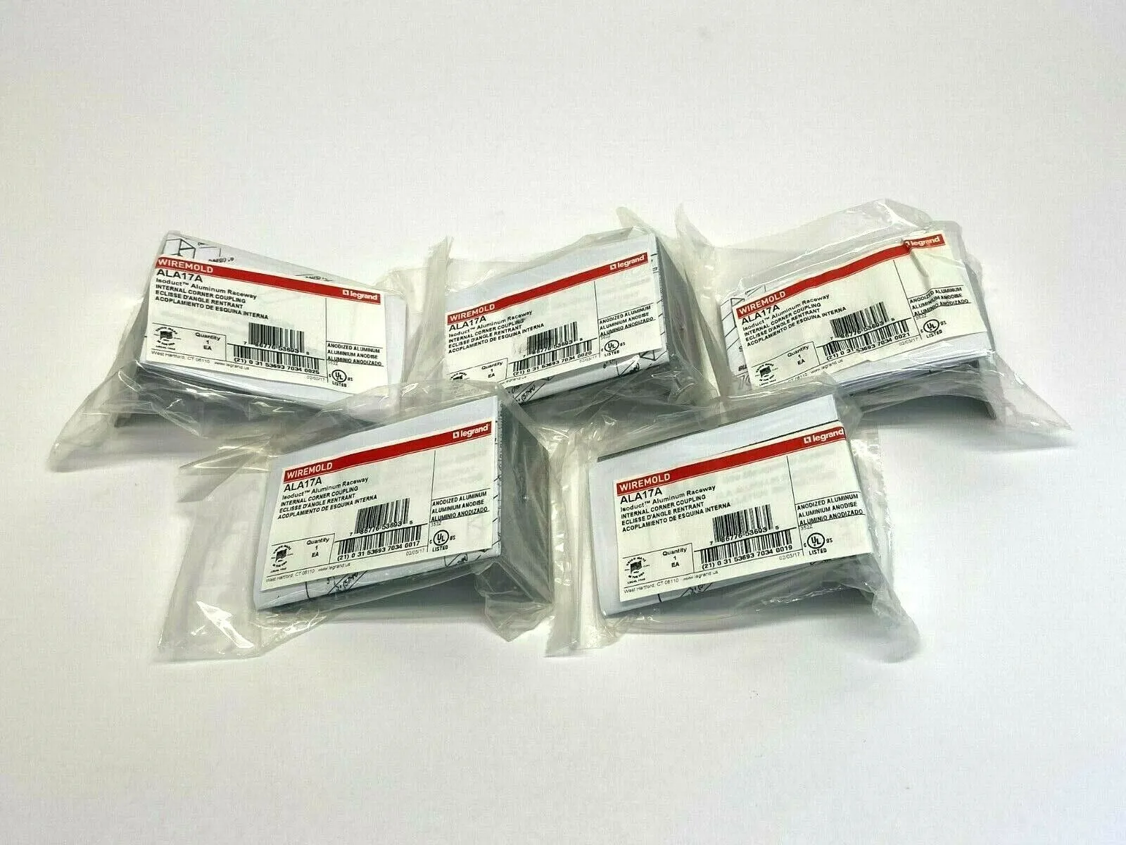ALA17A | Wiremold  Isoduct Aluminum Raceway Internal Corner Coupling LOT OF 5 - New