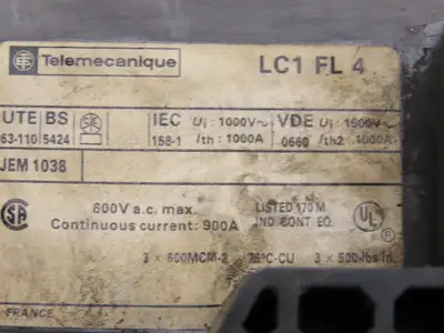 Telemecanique Square D LC1 FL 42 Mechanical Contactor 600V 900A Continuous 2Pole