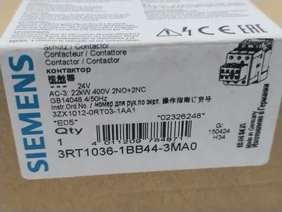 3RT1036-1BB44-3MA0 | Siemens  Contactor, 2NO 2NC 3-Pole, 24VDC Coil - New Other