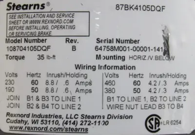 NEW BALDOR 1800871 BRAKE MOTOR 2/1 HP 460V 184T 108704105DQF