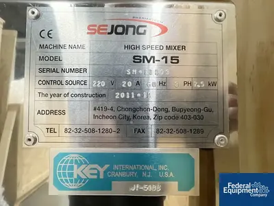USED Sejong Sejong 15 Liter Stainless Steel High Shear Granulator