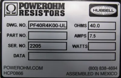 NEW POWEROHM PF40R4K00-UL BRAKING RESISTOR 40 OHMS HCPPF40R4K00-UL