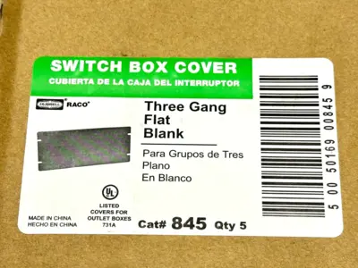 845 | Hubbell Raco  Gang Box Cover Three Gang Flat Blank PACK OF 5 - New