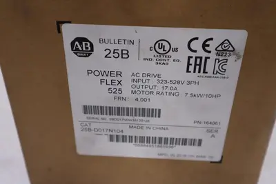Allen Bradley 25B-D017N104 /A PowerFlex 525 480V 17A AC Drive - NEW - STK 3447CC