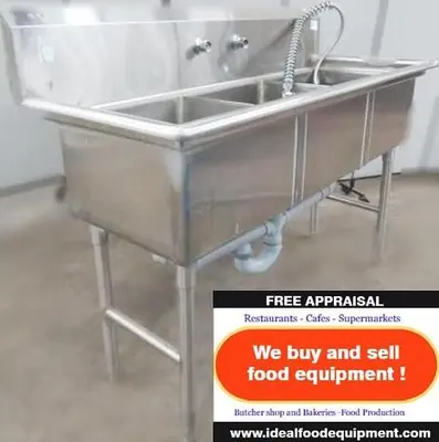 3 Compartment pot sink with spray taps