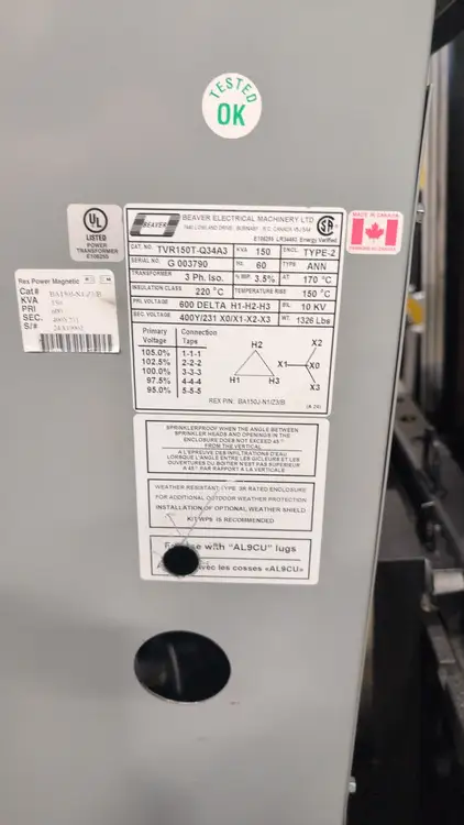 Used BEAVER TVR150T-Q34A3 Transformers British Columbia CA | Lenmark #913542