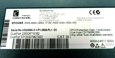 USED EUROTHERM CONTROLS EPOWER/PWR-400A/600V/115V/XXX/XXX/XXX/XX THYRISTOR
