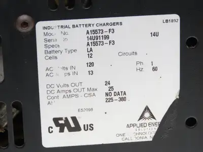 Applied Energy A15573-F3 Colt Forklift Battery Charger 24VDC 225-380Ah 120VAC