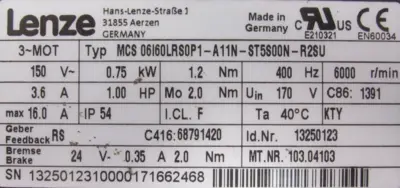NEW LENZE MCS06I60LRS0P1-A11N-ST5S00N-R2SU SERVO MOTOR