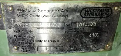 (3) Westfalia HSA 200-36-777 clarifier centrifuges, 316SS.