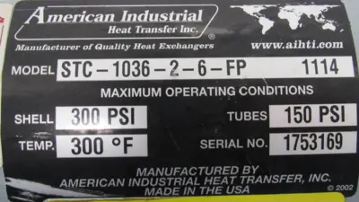 NEW AMERICAN INDUSTRIAL STC-1036-2-6-FP HEAT EXCHANGER STC103626FP