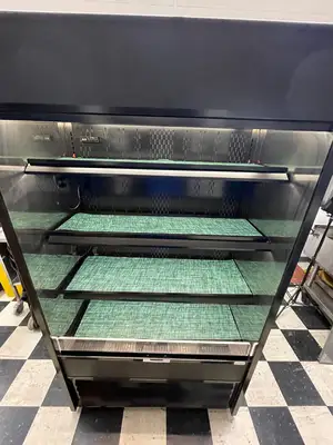 Used Oasis Used Oasis Refrigerated Self-Service Commercial Air Curtain Display Case with Door 120V Open Air Merchandisers (coolers) Illinois US | Falcon Restaurant Supply #1376388