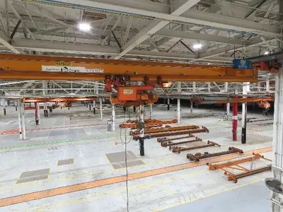 Cleveland Tramrail P&H 4 Ton Single Girder Underhung Bridge Crane 45' 10" Span
