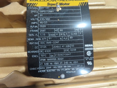 new surplus 20 hp Baldor Electric Motor