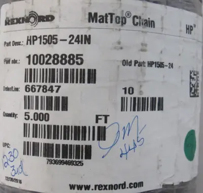 NEW REXNORD 10028885 MATTOP CHAIN 5' HP1505-24IN