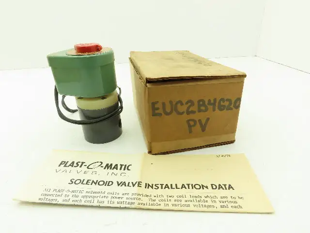 Plast-o-matic EUC2B4G20 Solenoid Valve PVC 1/4" NPT 120 PSI 120V Coil