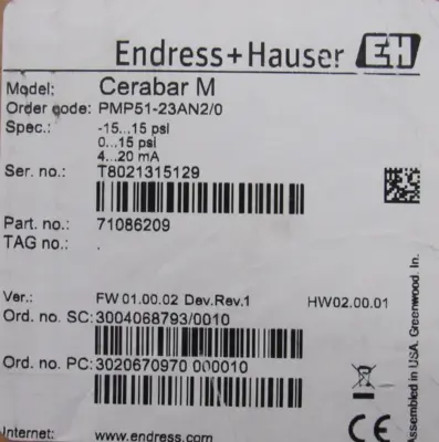 NEW ENDRESS HAUSER PMP51-23AN2/0 PRESSURE TRANSMITTER PMP5123AN20