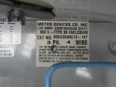 Meter Devices Co. 602U3040C13-127 Meter Socket 30A 3Ph 600V 4 Wire 13 Terminal